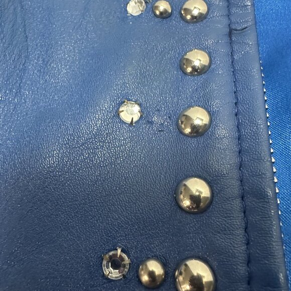 Vintage Valencia Women's Blue Leather Vest Size M Studded and Rhinestone - Picture 9 of 13